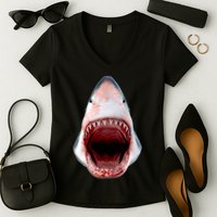 Shark Bite Close Up 3D Women's V-Neck T-Shirt