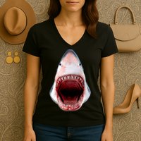 Shark Bite Close Up 3D Women's V-Neck T-Shirt