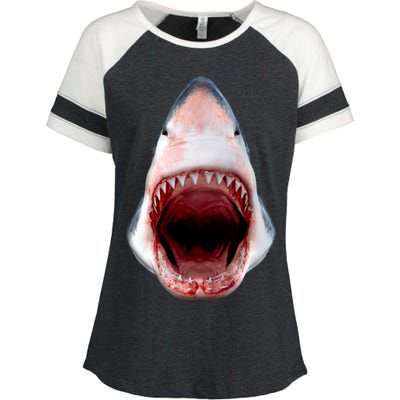 Shark Bite Close Up 3D Enza Ladies Jersey Colorblock Tee