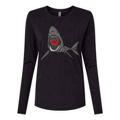 Shark Bite Me Womens Cotton Relaxed Long Sleeve T-Shirt