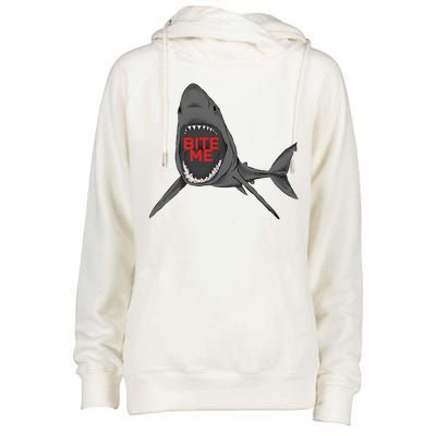 Shark Bite Me Womens Funnel Neck Pullover Hood