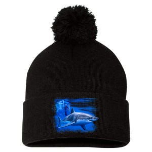 Shark Cage Pom Pom 12in Knit Beanie