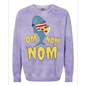 Shark Eating Pizza Om Nom Nom Colorblast Crewneck Sweatshirt