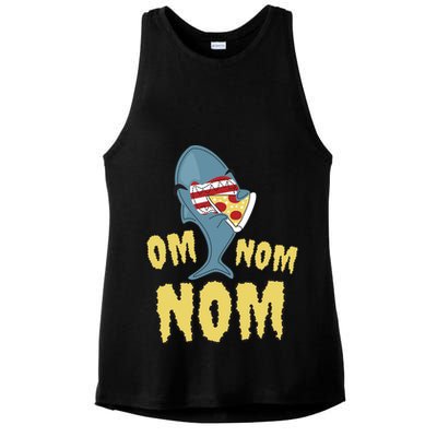 Shark Eating Pizza Om Nom Nom Ladies PosiCharge Tri-Blend Wicking Tank