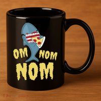 Shark Eating Pizza Om Nom Nom 11oz C Handle Ceramic Mug