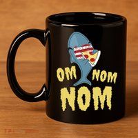 Shark Eating Pizza Om Nom Nom 11oz C Handle Ceramic Mug