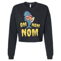 Shark Eating Pizza Om Nom Nom Cropped Pullover Crew