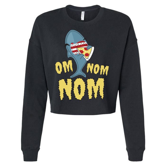 Shark Eating Pizza Om Nom Nom Cropped Pullover Crew