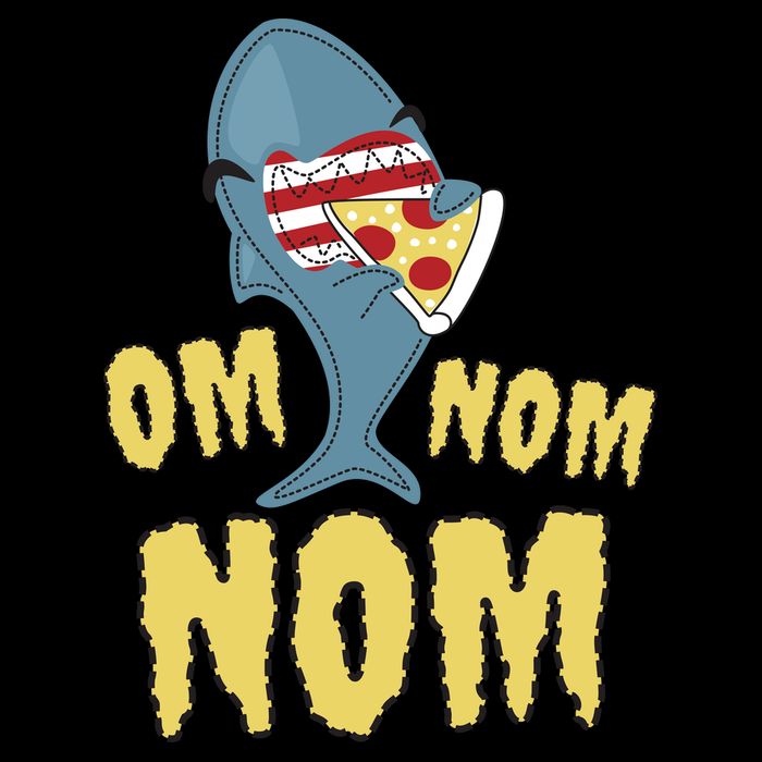 Shark Eating Pizza Om Nom Nom Cropped Pullover Crew
