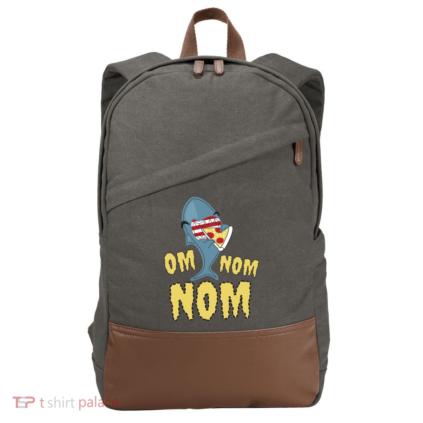 Shark Eating Pizza Om Nom Nom Cotton Canvas Backpack