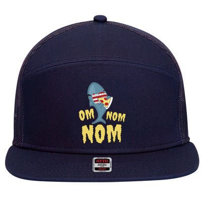 Shark Eating Pizza Om Nom Nom 7 Panel Mesh Trucker Snapback Hat