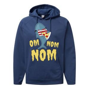 Shark Eating Pizza Om Nom Nom Performance Fleece Hoodie