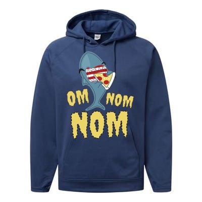 Shark Eating Pizza Om Nom Nom Performance Fleece Hoodie