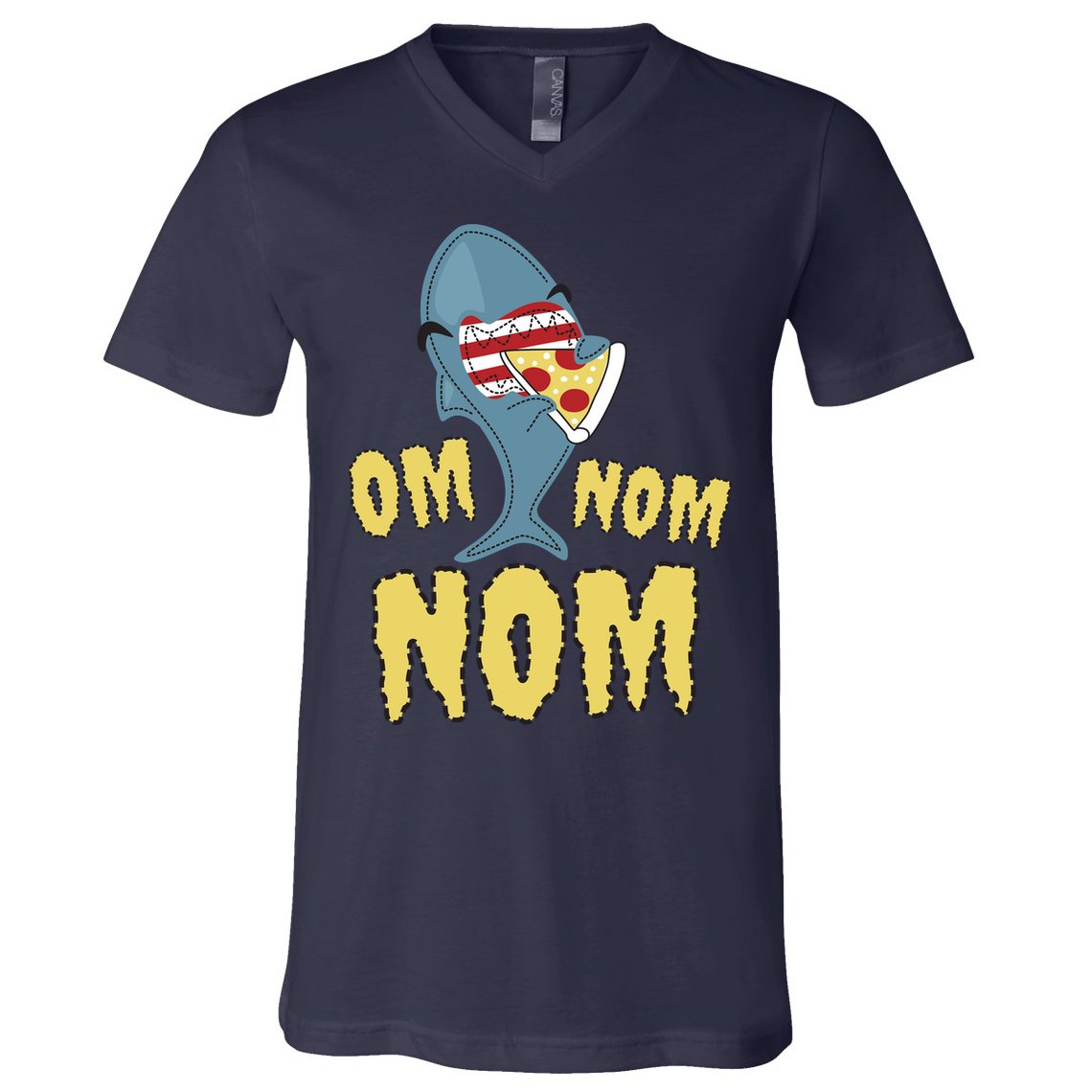 Shark Eating Pizza Om Nom Nom V-Neck T-Shirt