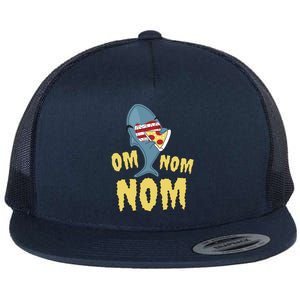 Shark Eating Pizza Om Nom Nom Flat Bill Trucker Hat