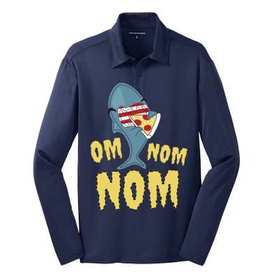 Shark Eating Pizza Om Nom Nom Silk Touch Performance Long Sleeve Polo