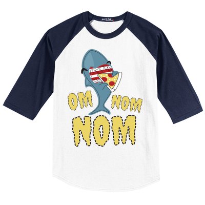 Shark Eating Pizza Om Nom Nom Baseball Sleeve Shirt