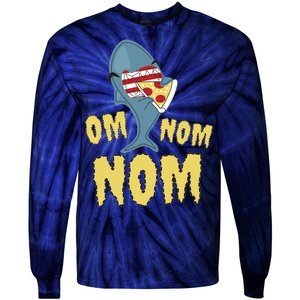 Shark Eating Pizza Om Nom Nom Tie-Dye Long Sleeve Shirt