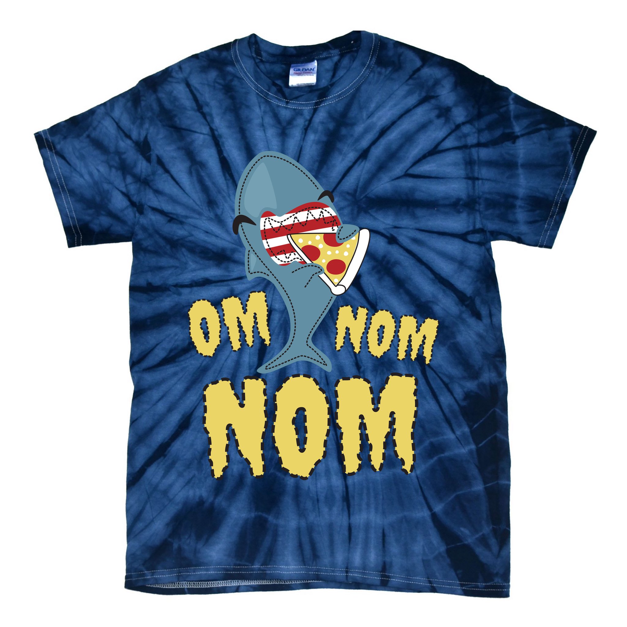 Shark Eating Pizza Om Nom Nom Tie-Dye T-Shirt