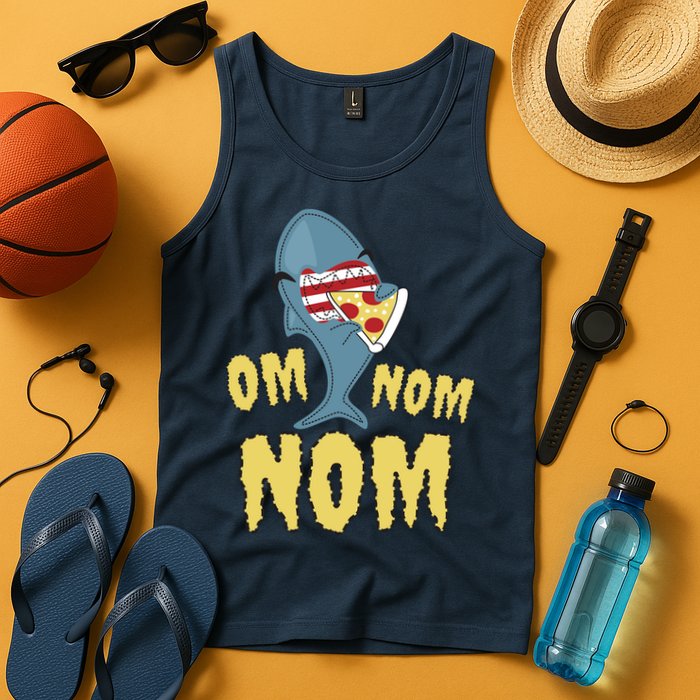 Shark Eating Pizza Om Nom Nom Tank Top