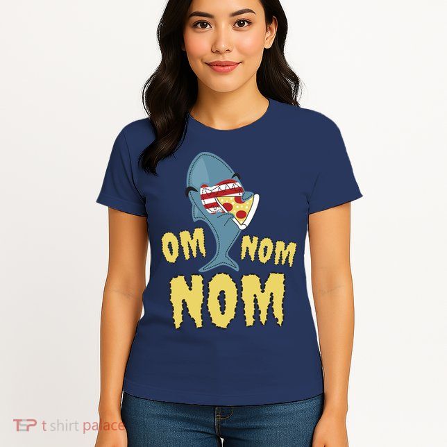 Shark Eating Pizza Om Nom Nom Womens T-Shirt