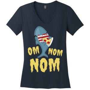 Shark Eating Pizza Om Nom Nom Women's V-Neck T-Shirt