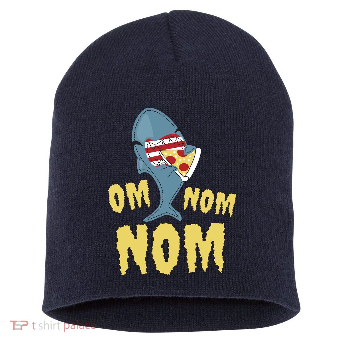Shark Eating Pizza Om Nom Nom Short Acrylic Beanie