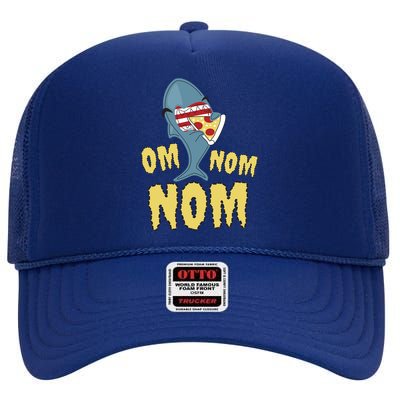 Shark Eating Pizza Om Nom Nom High Crown Mesh Back Trucker Hat