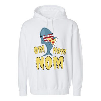 Shark Eating Pizza Om Nom Nom Garment-Dyed Fleece Hoodie