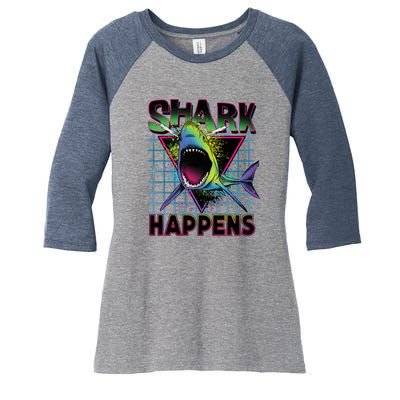 Shark Happens Women's Tri-Blend 3/4-Sleeve Raglan Shirt