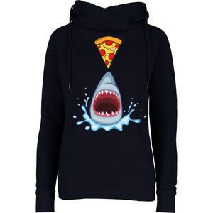 Shark Pizza Attack Womens Funnel Neck Pullover Hood