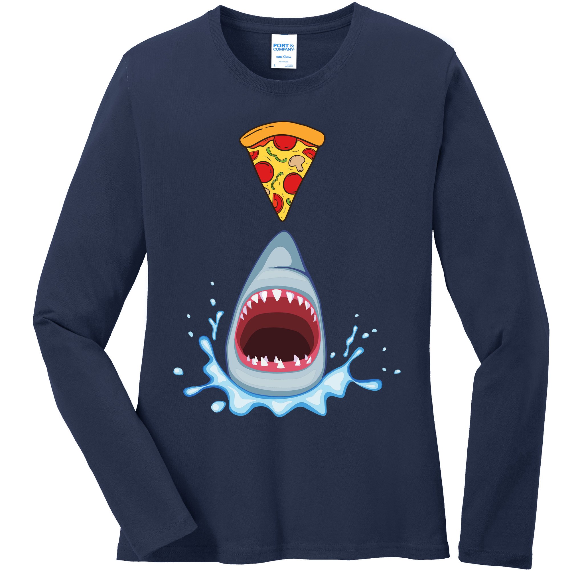 Shark Pizza Attack Ladies Long Sleeve Shirt