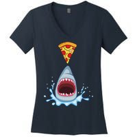 Shark Pizza Attack Women's V-Neck T-Shirt