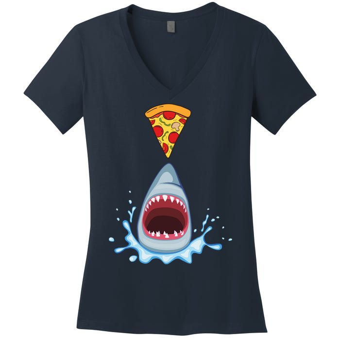 Shark Pizza Attack Women's V-Neck T-Shirt