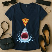 Shark Pizza Attack Women's V-Neck T-Shirt