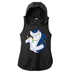 Shark Unicorn Float Pool Party Ladies PosiCharge Tri-Blend Wicking Draft Hoodie Tank