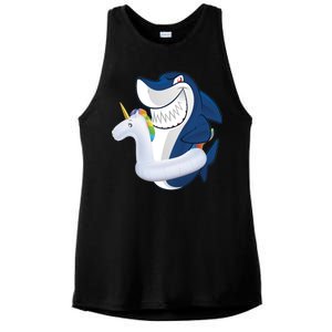 Shark Unicorn Float Pool Party Ladies PosiCharge Tri-Blend Wicking Tank