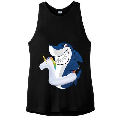 Shark Unicorn Float Pool Party Ladies PosiCharge Tri-Blend Wicking Tank