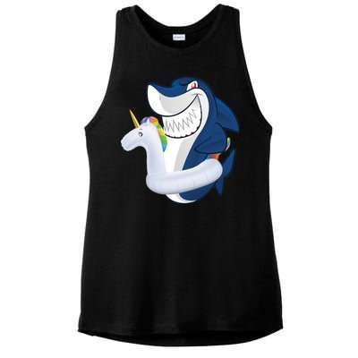 Shark Unicorn Float Pool Party Ladies PosiCharge Tri-Blend Wicking Tank