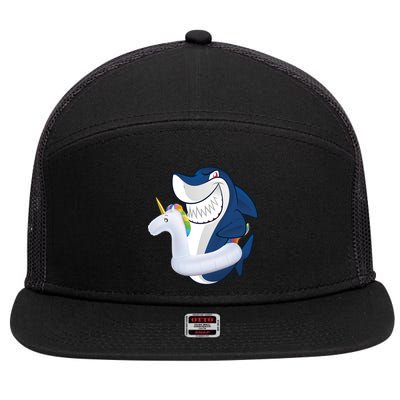 Shark Unicorn Float Pool Party 7 Panel Mesh Trucker Snapback Hat