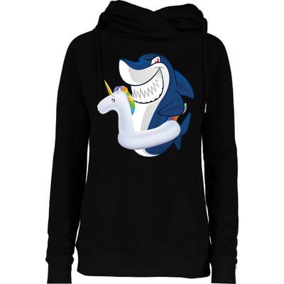 Shark Unicorn Float Pool Party Womens Funnel Neck Pullover Hood