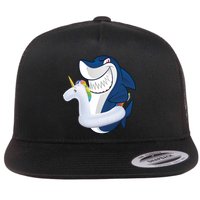 Shark Unicorn Float Pool Party Flat Bill Trucker Hat