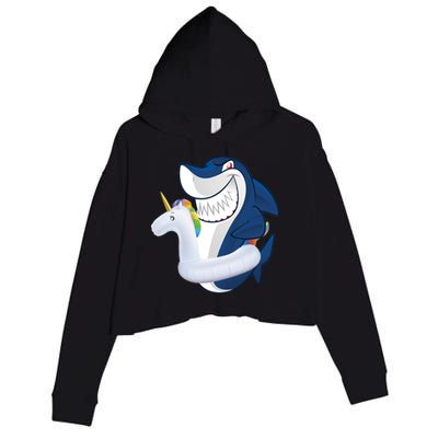 Shark Unicorn Float Pool Party Crop Fleece Hoodie