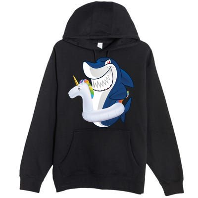 Shark Unicorn Float Pool Party Premium Pullover Hoodie