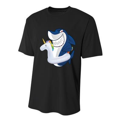 Shark Unicorn Float Pool Party Youth Performance Sprint T-Shirt
