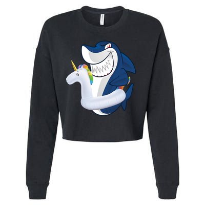 Shark Unicorn Float Pool Party Cropped Pullover Crew
