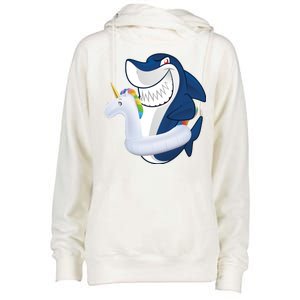 Shark Unicorn Float Pool Party Womens Funnel Neck Pullover Hood