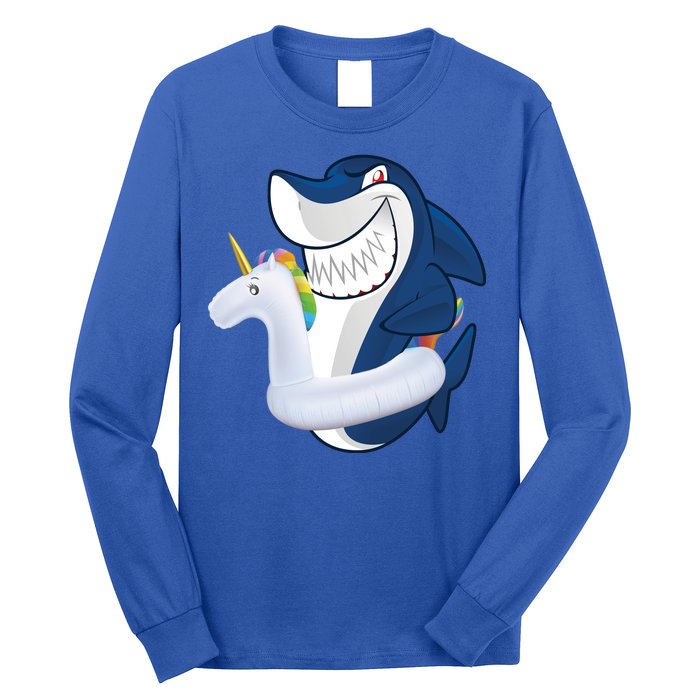 Shark Unicorn Float Pool Party Long Sleeve Shirt