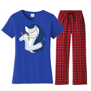 Shark Unicorn Float Pool Party Women's Flannel Pajama Set