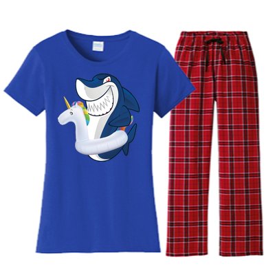 Shark Unicorn Float Pool Party Women's Flannel Pajama Set